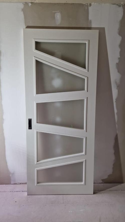 Schuifdeur, Doe-het-zelf en Verbouw, Deuren en Horren, Gebruikt, Binnendeur, 215 cm of meer, 80 tot 100 cm, Glas, Hout, Schuifdeur