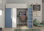 Studio 1809 hoogslaper met bureau en kast  - 90x200 - Blauw, Niet ingevuld, Niet ingevuld, Niet ingevuld