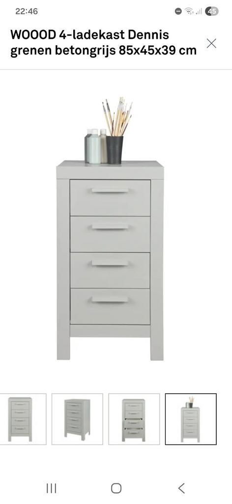 WOOOD Dennis Ladekast - Betongrijs, Huis en Inrichting, Kasten | Dressoirs, Nieuw, Minder dan 50 cm, 25 tot 50 cm, Met lade(s)