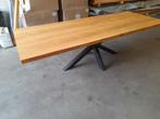 Eiken tafelblad 100x260 cm met zwarte stalen matrixpoot, Ophalen, 50 tot 100 cm, Rechthoekig, Eikenhout