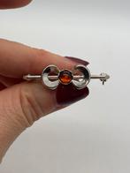 A937 Prachtige zilveren broche barnsteen, Sieraden, Tassen en Uiterlijk, Broches, 4 tot 7 cm, Ophalen of Verzenden, X, Met edelsteen