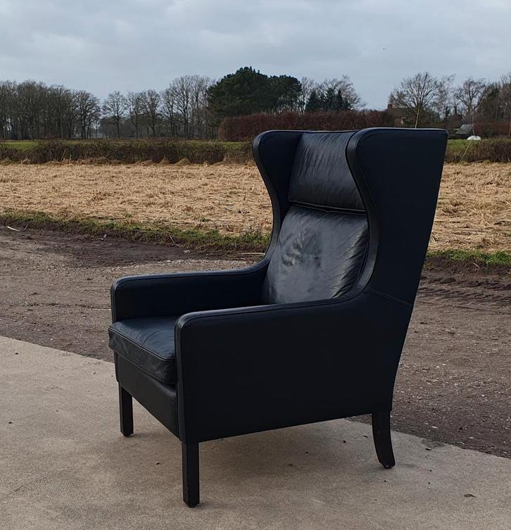 Vintage Deens Design oorfauteuil LuLu van Stouby, Huis en Inrichting, Fauteuils, Zo goed als nieuw, Leer, Ophalen
