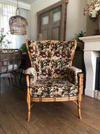 Vintage Bamboe Rotan Fauteuil met Tropische Print, Huis en Inrichting, Fauteuils, Gebruikt, Minder dan 75 cm, Ophalen of Verzenden