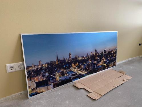 Skyline Enschede op geborsteld aluminium 150 x 60 cm, Huis en Inrichting, Woonaccessoires | Schilderijen, Tekeningen en Foto's