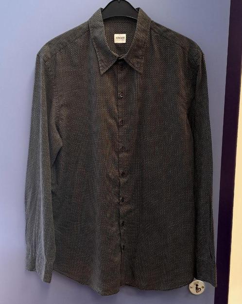 Armani Collezioni zwart overhemd druk patroon L-XL nr 39915, Kleding | Heren, Overhemden, Zo goed als nieuw, Halswijdte 43/44 (XL)