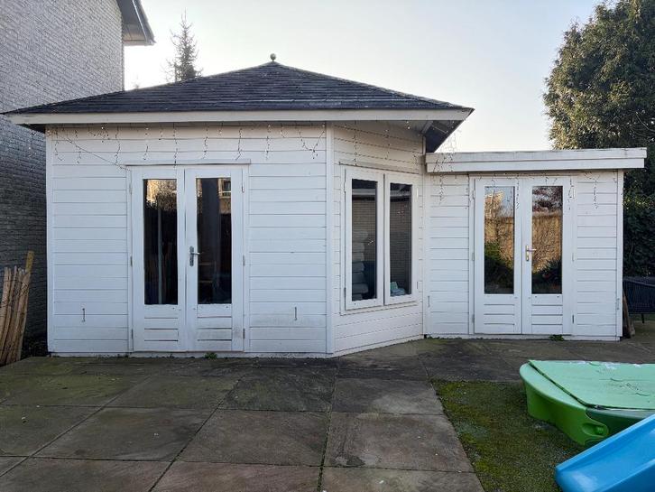 Wellness Tuinhuis (4x4m) met Sauna & Douche + Schuur, Sport en Fitness, Sauna, Gebruikt, Complete sauna, Fins of Traditioneel