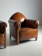 2x Art Deco Schapenleer Clubchair