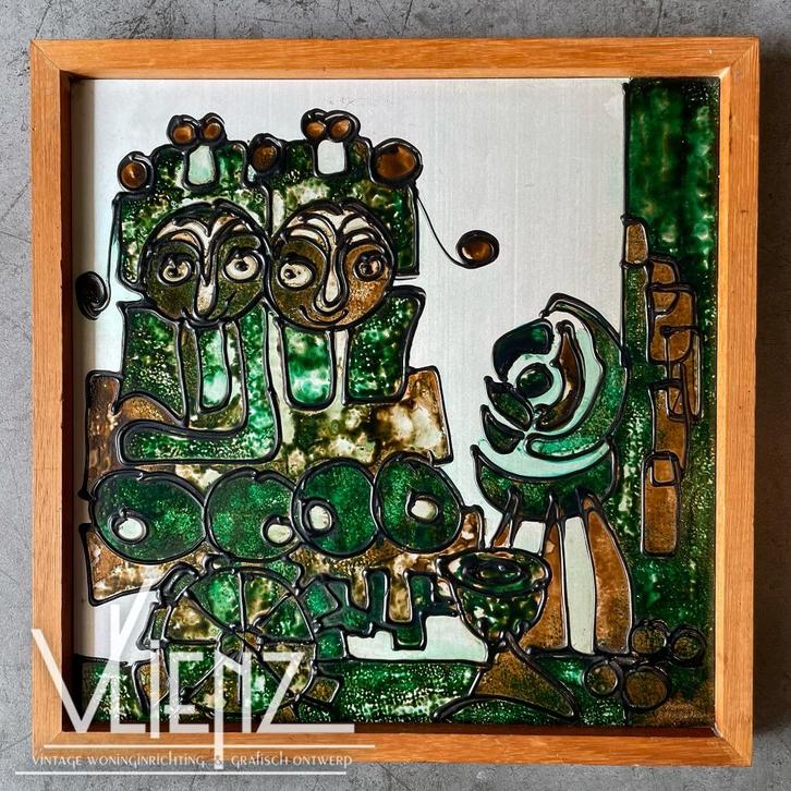 Kunstwerk Herman Schoemaker metalliek, metaal gesigneerd, Antiek en Kunst, Kunst | Etsen en Gravures, Ophalen of Verzenden