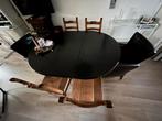 Eiken Uitschuifbare Eettafel + 4 Stoelen, Ophalen, Gebruikt, 100 tot 150 cm, Eikenhout