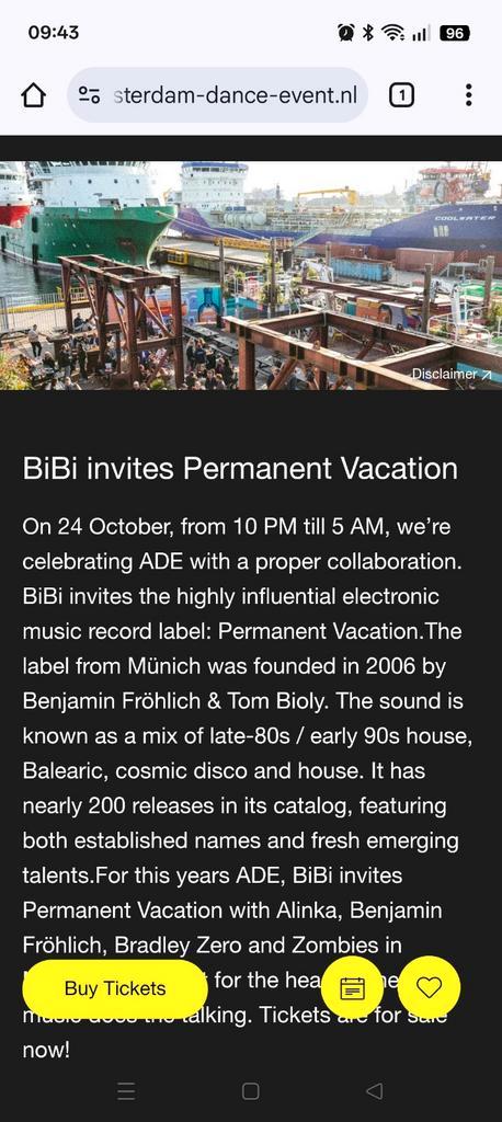 ADE tickets voor BiBi invites permanent vacation., Tickets en Kaartjes, Evenementen en Festivals, Drie personen of meer