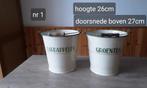 EMAILLE CRÈME/WITTE AARDAPPELEN EN GROENTEN EMMER MET BIES., Ophalen of Verzenden