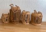 4 Houten Windlichten met Touw, Huis en Inrichting, Woonaccessoires | Kandelaars en Kaarsen, Ophalen, Bruin, Zo goed als nieuw