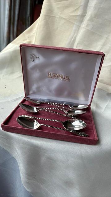 6 verzilverde apostel lepeltjes H.Samuel Britain roze etui beschikbaar voor biedingen
