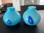 2 bolle vazen, Minder dan 50 cm, Glas, Blauw, Gebruikt