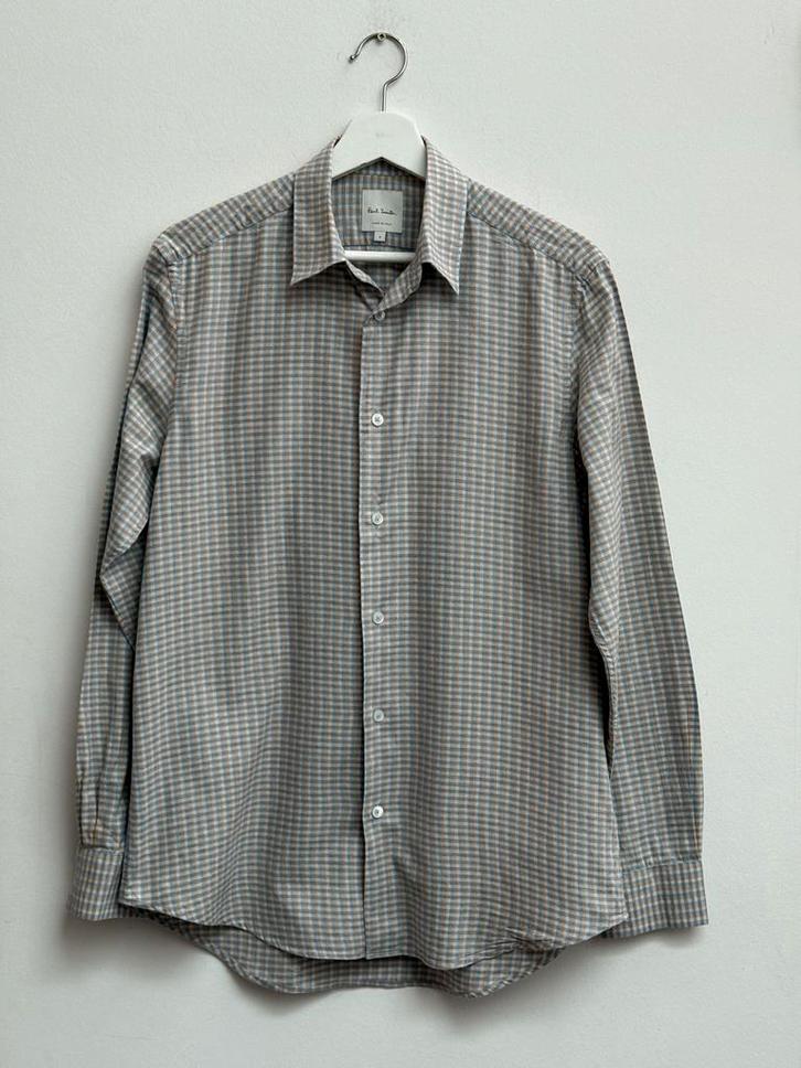 Paul Smith Flannel Overhemd – Beige/Blauw Ruit – Maat S, Kleding | Heren, Overhemden, Zo goed als nieuw, Halswijdte 38 (S) of kleiner