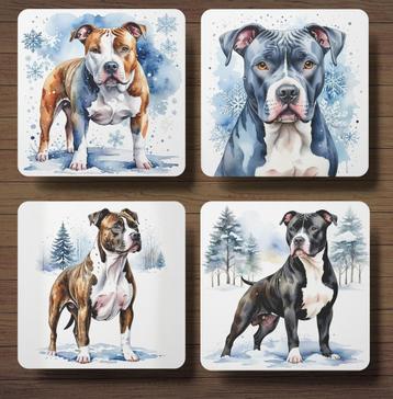American Staffordshire Terriër Winter onderzetters + houder beschikbaar voor biedingen
