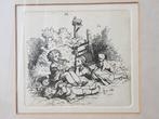 Mooie antieke ingelijste ets uit Engeland met kinderen., Antiek en Kunst, Kunst | Etsen en Gravures, Ophalen of Verzenden