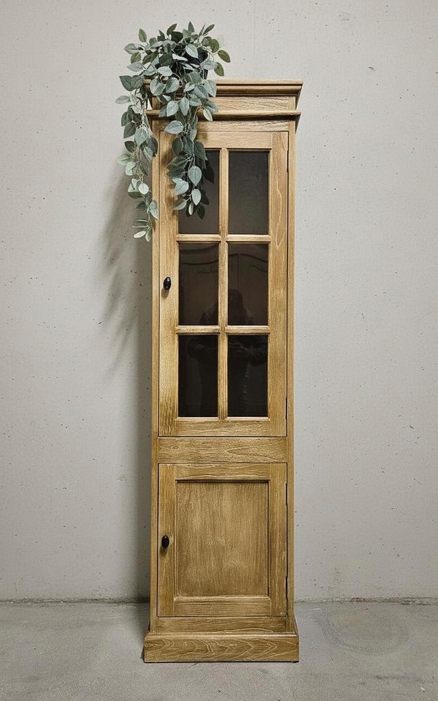 Brocante smalle houten eendeurskast vintage ondiepe kast, Antiek en Kunst, Curiosa en Brocante, Ophalen of Verzenden