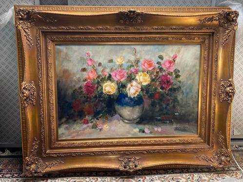 Klassiek schilderij Th. Jansen met bloemen in lijst, Antiek en Kunst, Kunst | Schilderijen | Klassiek, Ophalen