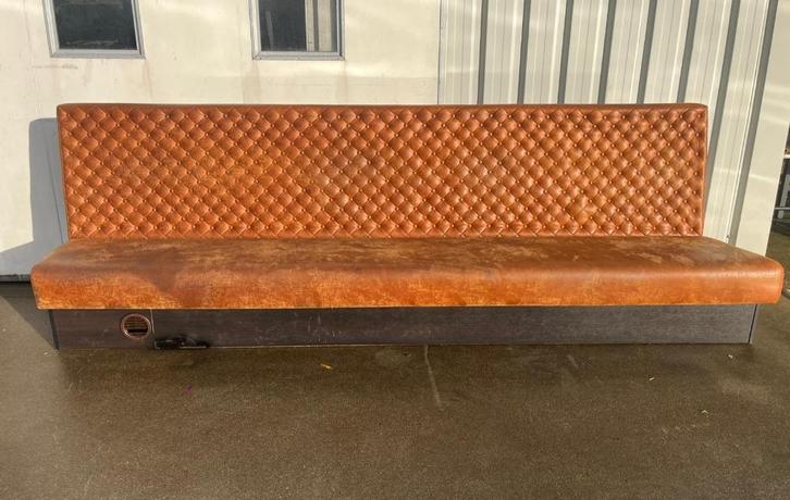 restaurant wand bank cognac microleder gecapitonneerd 360 cm, Huis en Inrichting, Stoelen, Gebruikt, Eén, Hout, Leer, Bruin, Ophalen