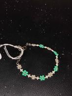 Handgemaakte bloemenarmband - Wit & Groen - Nieuw, Ophalen of Verzenden, Nieuw, Groen, Overige materialen