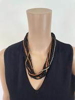 Zwart/bruin/zilveren ketting, ., Zwart, Ophalen of Verzenden, Zo goed als nieuw