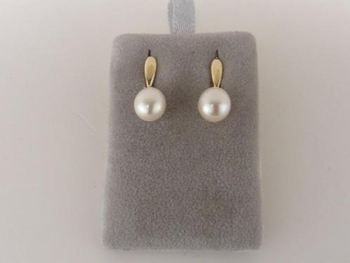 Gouden oorhangers met parel en zirkonia                  G15, Sieraden, Tassen en Uiterlijk, Oorbellen, Gebruikt, Hangers, Goud