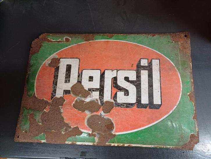 Heel oud emaille reclamebord van persil., Verzamelen, Merken en Reclamevoorwerpen, Gebruikt, Reclamebord, Ophalen