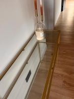 Luxe gouden sidetable / console tafel met glasplaten, Huis en Inrichting, Ophalen, 100 tot 150 cm, Zo goed als nieuw, Glas