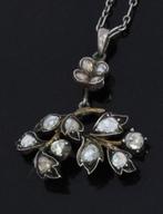 Bloem roos diamanten antieke 14k hanger ketting zilver dames, Sieraden, Tassen en Uiterlijk, Antieke sieraden, Ophalen of Verzenden