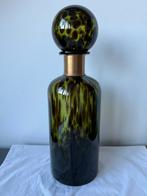 Grote karaf met groen luipaard Cheetah tijger print, Ophalen of Verzenden, Minder dan 50 cm, Groen, Glas