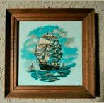 Tegeltje,hout,wand,Zeilschip,1960,muur,Wandtegels,bruin,Boot, Antiek en Kunst, Antiek | Wandborden en Tegels, Ophalen of Verzenden