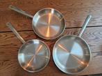 Set RVS koekenpannen 30, 28, 24cm zgan TGFF, Ophalen, Pannenset, Zo goed als nieuw, Rvs