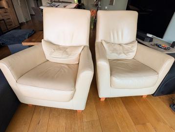 lederen fauteuils 2 stuks crème zand kleur beschikbaar voor biedingen