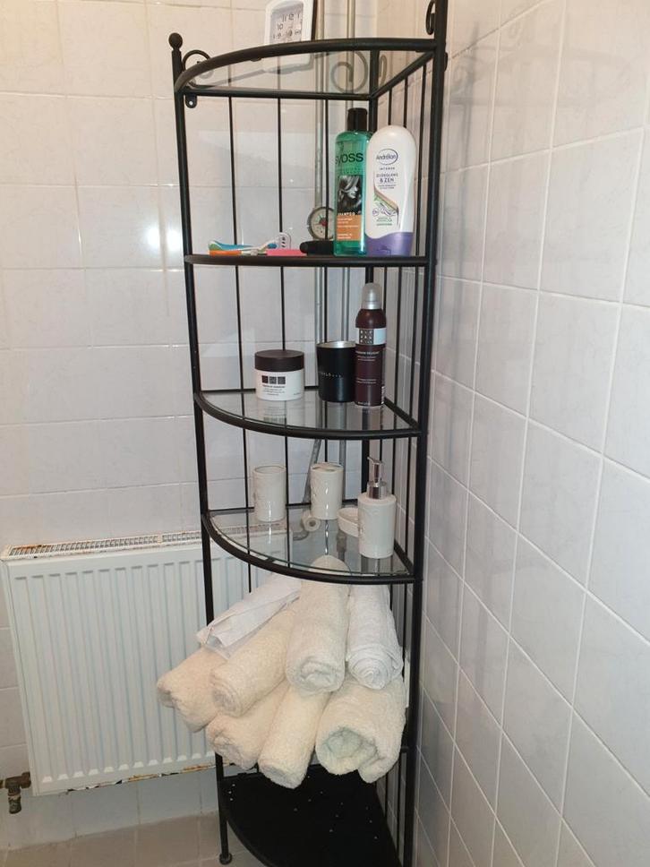 Badkamer stelling kast zwart / glas, Huis en Inrichting, Badkamer | Badkamermeubels, Gebruikt, Overige typen, 150 tot 200 cm, 50 tot 100 cm