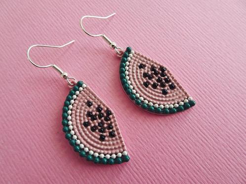 jwg Vintage 80s watermeloen oorbellen roze groen zilver klr, Sieraden, Tassen en Uiterlijk, Antieke sieraden, Oorbellen, Overige materialen