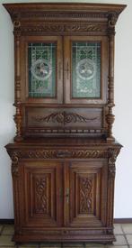 Antieke eikenhouten Mechelse kast (glas is lood), Ophalen