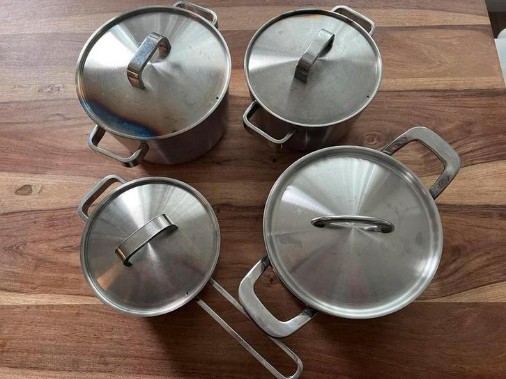 BK pannenset met 3 pannen en stoompan, Huis en Inrichting, Keuken | Potten en Pannen, Zo goed als nieuw, Pannenset, Rvs, Ophalen of Verzenden