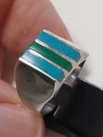 Massief zilver gekeurd ring emaille art, Sieraden, Tassen en Uiterlijk, Ringen, 18 tot 19, Ophalen of Verzenden, Zo goed als nieuw