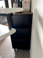 Verplaatsbaar keukenkastje zwart met houten werkblad, Huis en Inrichting, Kasten | Buffetkasten, Ophalen, 50 tot 100 cm, Zo goed als nieuw
