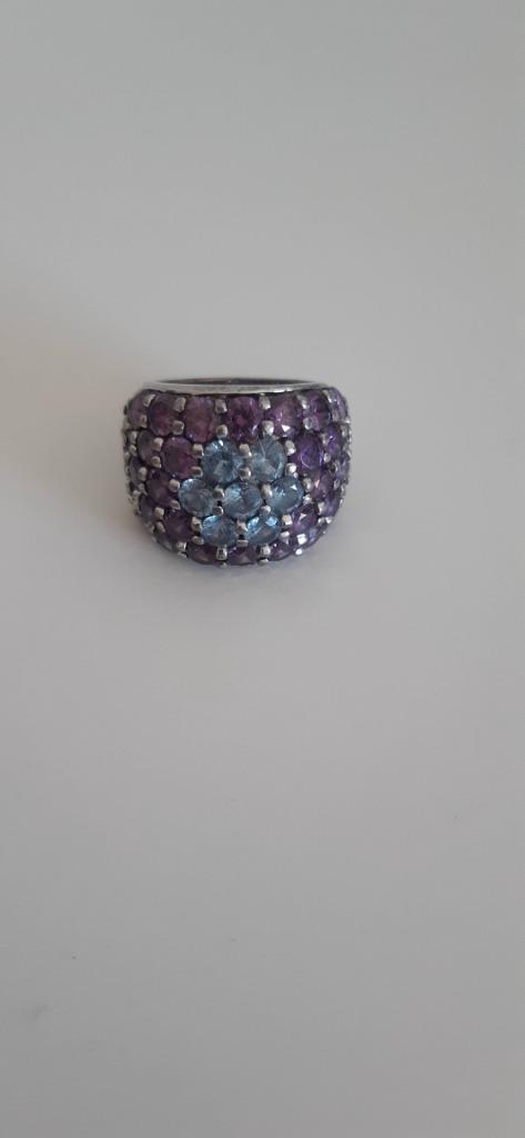 Zilveren ring met Swarovski en Amethist, Sieraden, Tassen en Uiterlijk, Ringen, Gebruikt, Dame, 18 tot 19, Zilver, Zilver, Met edelsteen