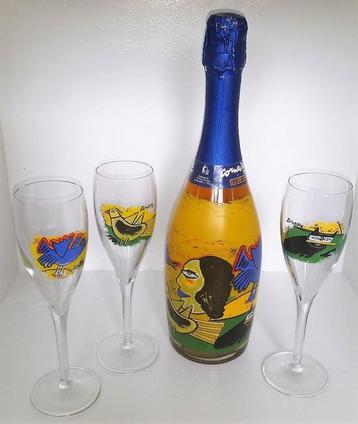 Originele fles Cuveé Vino Spumante van Corneille + 3 glazen beschikbaar voor biedingen