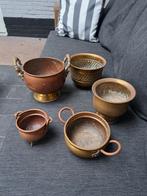 5 Antieke Koperen Potjes / Plantenbakjes, Ophalen, Koper