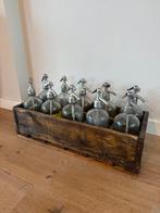 Oud Houten krat oud met 10 spuitflessen vintage stoer, Antiek en Kunst, Curiosa en Brocante, Ophalen of Verzenden