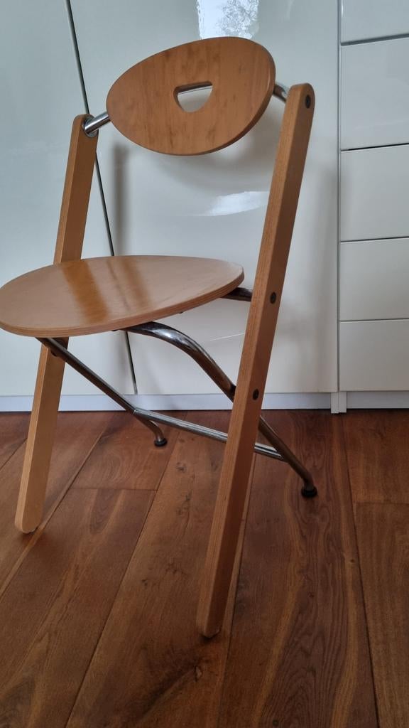 Kembo Vintage Klapstoel - Ruud Jan Kokke Design, Huis en Inrichting, Stoelen, Gebruikt, Eén, Hout, Metaal, Bruin, Ophalen