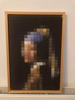 Meisje met parel print op linnen (LEGO look) baklijst hout, Ophalen of Verzenden