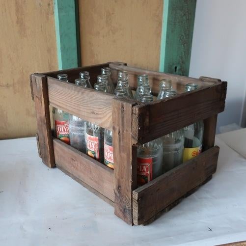 Krat hout kist met 15 flessen origineel 39,5 x 28 x 25 cm, Antiek en Kunst, Ophalen of Verzenden