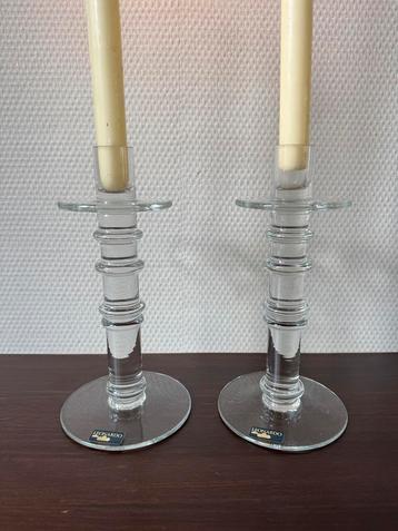 2x Vintage Glazen Leonardo Kandelaren, Modern, Glaskunst beschikbaar voor biedingen