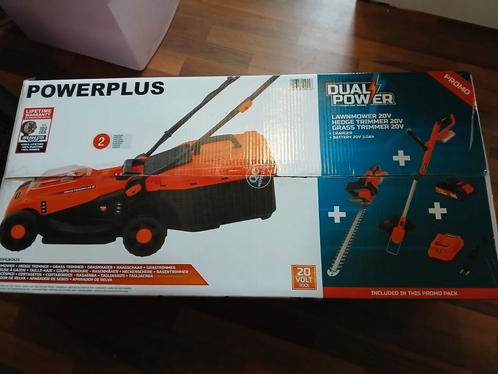 Grasmaaier, grastrimmer en heggeschaar als set, Tuin en Terras, Grasmaaiers, Nieuw, Accu-grasmaaier, 30 t/m 39 cm, Cirkelmaaier