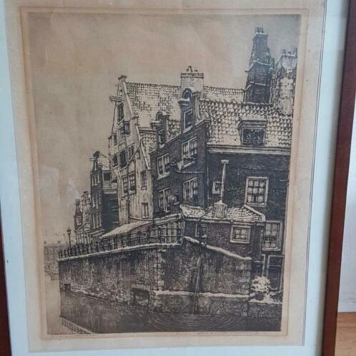 Ets Cornelis Brandenburg - Amsterdam Grimnessesluis winter g, Antiek en Kunst, Kunst | Etsen en Gravures, Ophalen